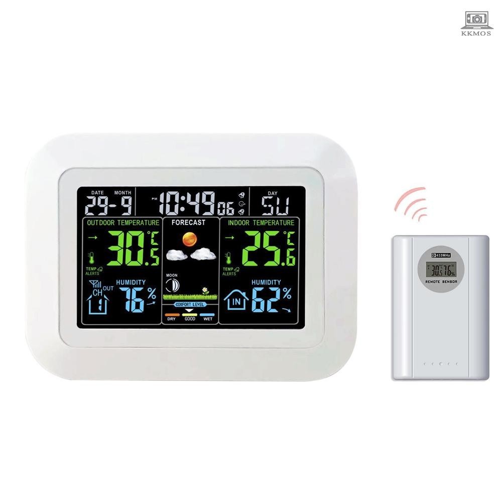 Multifunctional Home/Office Weather Station Color Digital Display Clock Outdoor and Indoor Temperature Tester Hygrometer Weather Forecast Table Clock Tolomall