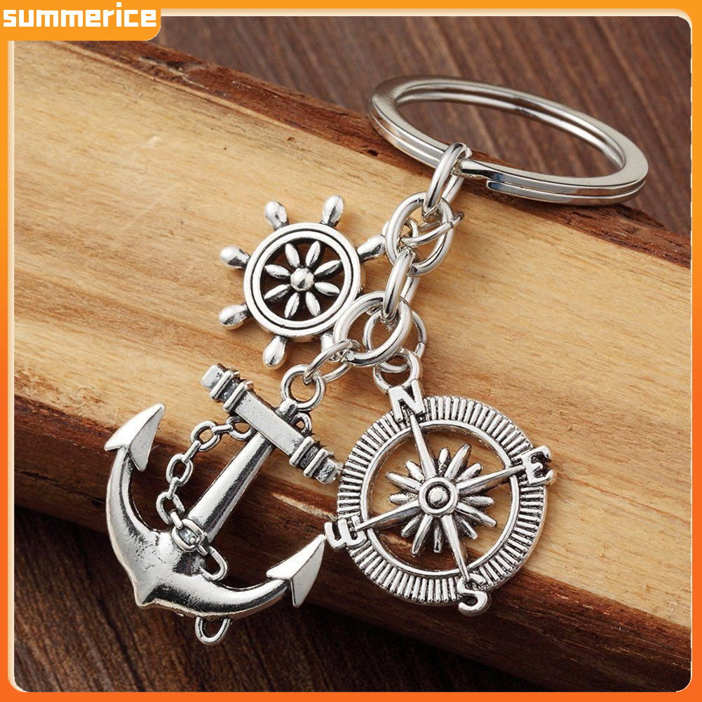 SUM+Compass Anchor Rudder Pendant Key Chain Keyring Keyfob Family Friend Gift