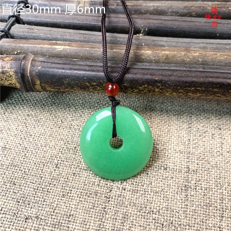 Adjustable Jade Necklace with Jade Stone Green Pendant Rantai Leher Kalung Tali Kulit Hitam Batu Jade for smoothy life