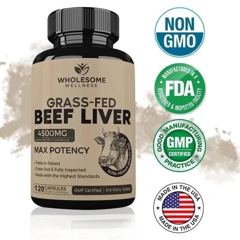 100% Original Products.120 Capsule.Fed Dried Beef Liver Supplement Support Immune System, Heart,Brain,Blood,Liver health