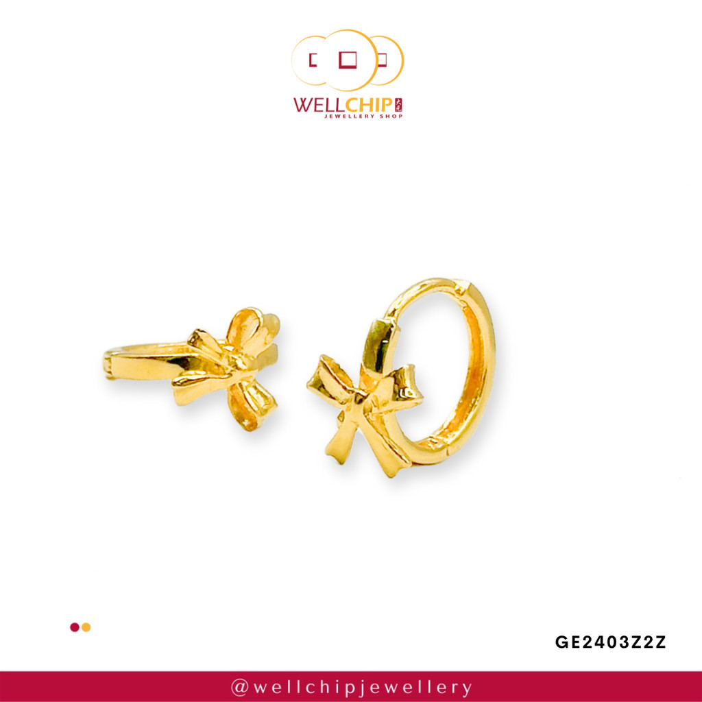 Subang Emas 916 Original | Anting Emas 916 | Bow Shaped 916 Gold Earrings | Emas 916 | Kedai Emas WELL CHIP
