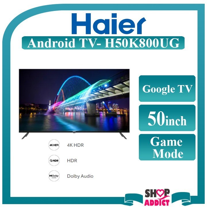 Haier 50" Television 4K HDR Android TV with Dolby Audio and HDMI H50K800UG Televisyen 50 Inch Chromecast Built-In