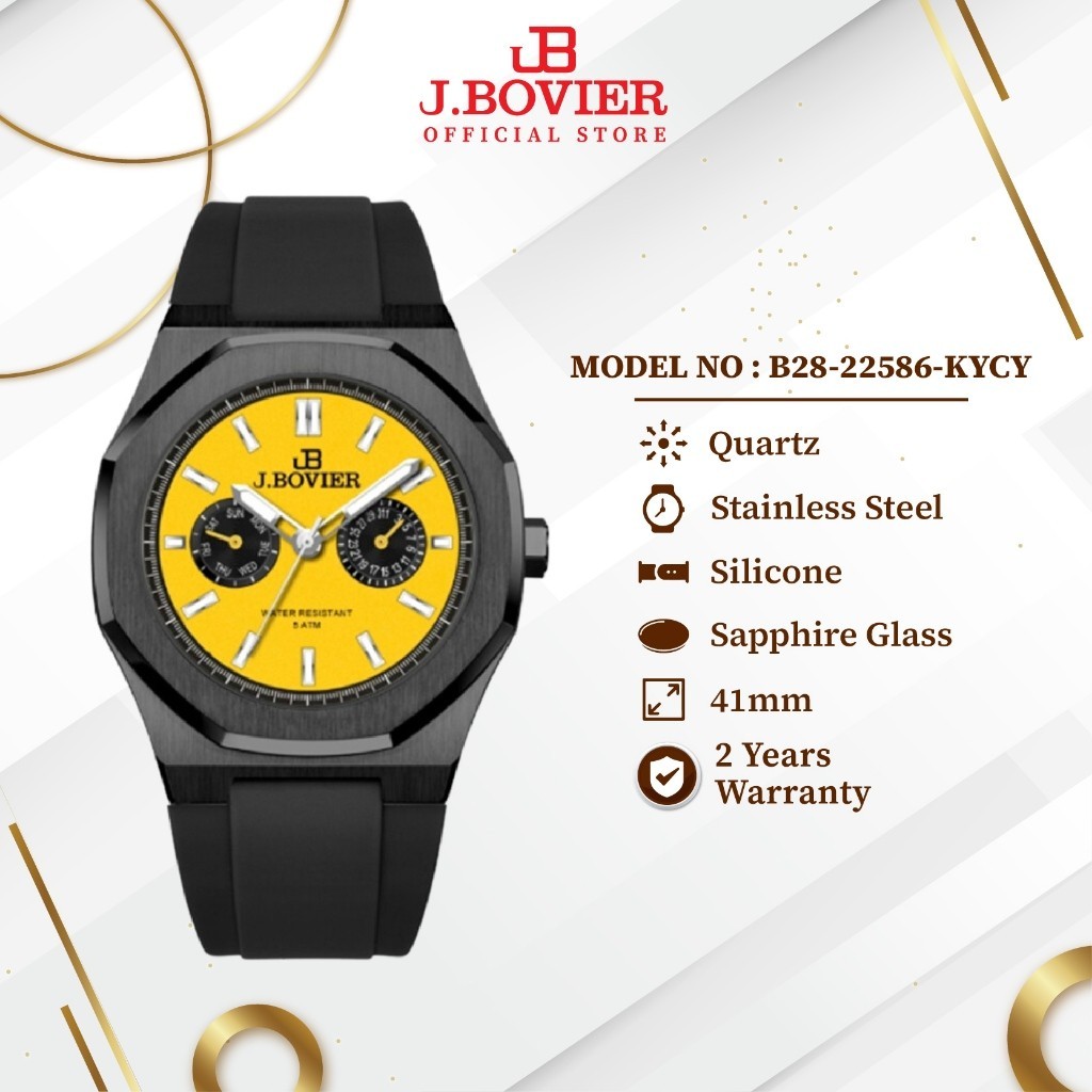 [2 Years Warranty] J.Bovier Quartz Unisex Watch Jam Tangan Lelaki B28-22586-KYCY