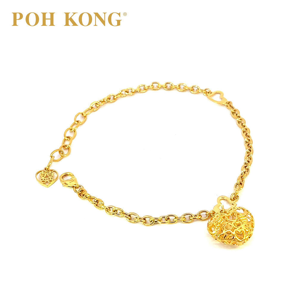 POH KONG 916/22K Gold Happy Love Endless Happiness Mini Hearts Bracelet