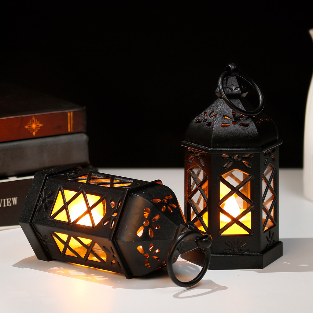 Get gifts/AT-ΨEuropean-Style Retro Candlestick Decorative Lamp Morocco Portable Small Oil LampledElectric candle lamp He