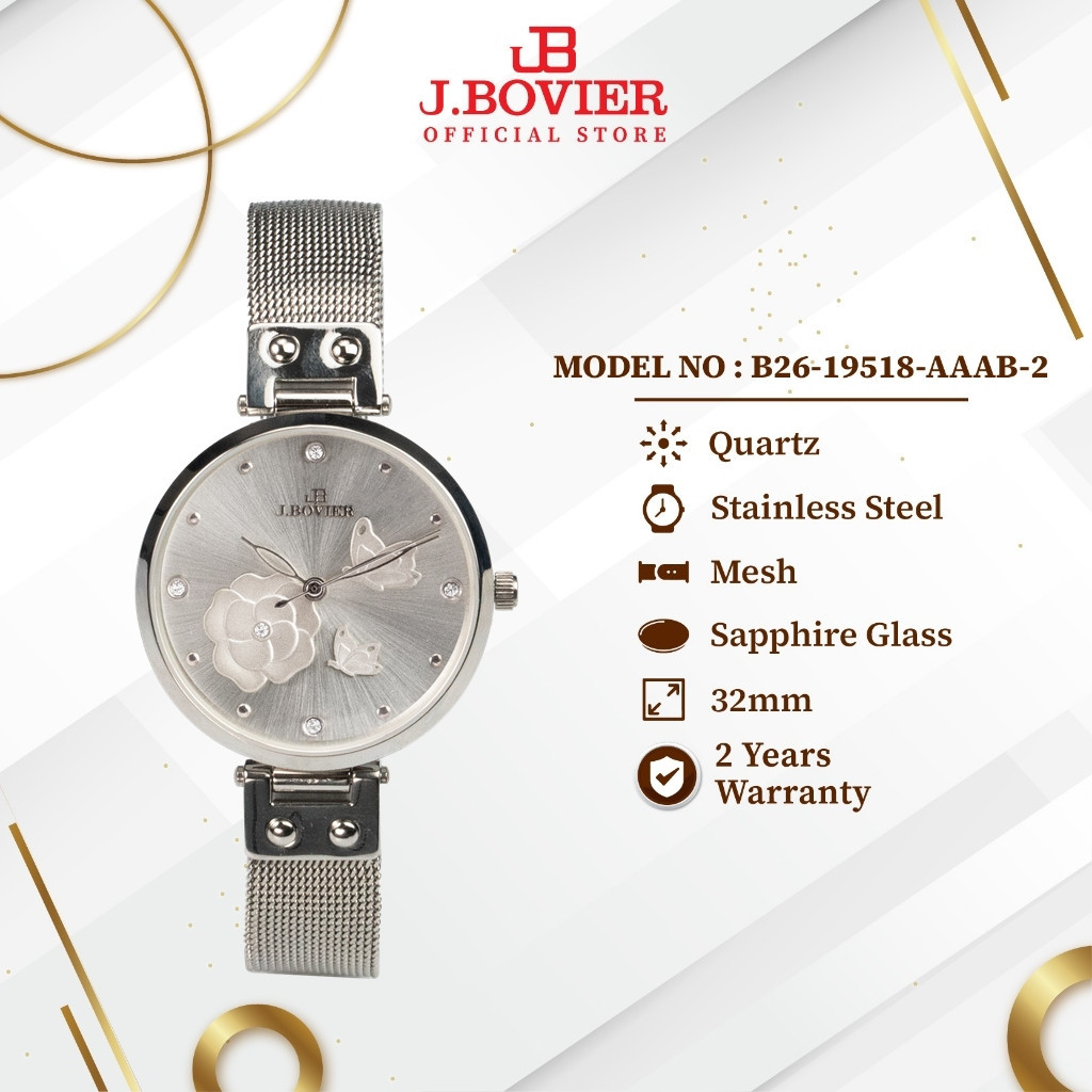 [2 Years Warranty] J.Bovier Quartz Women Watch Jam Tangan Wanita B26-19518-AAAB-2