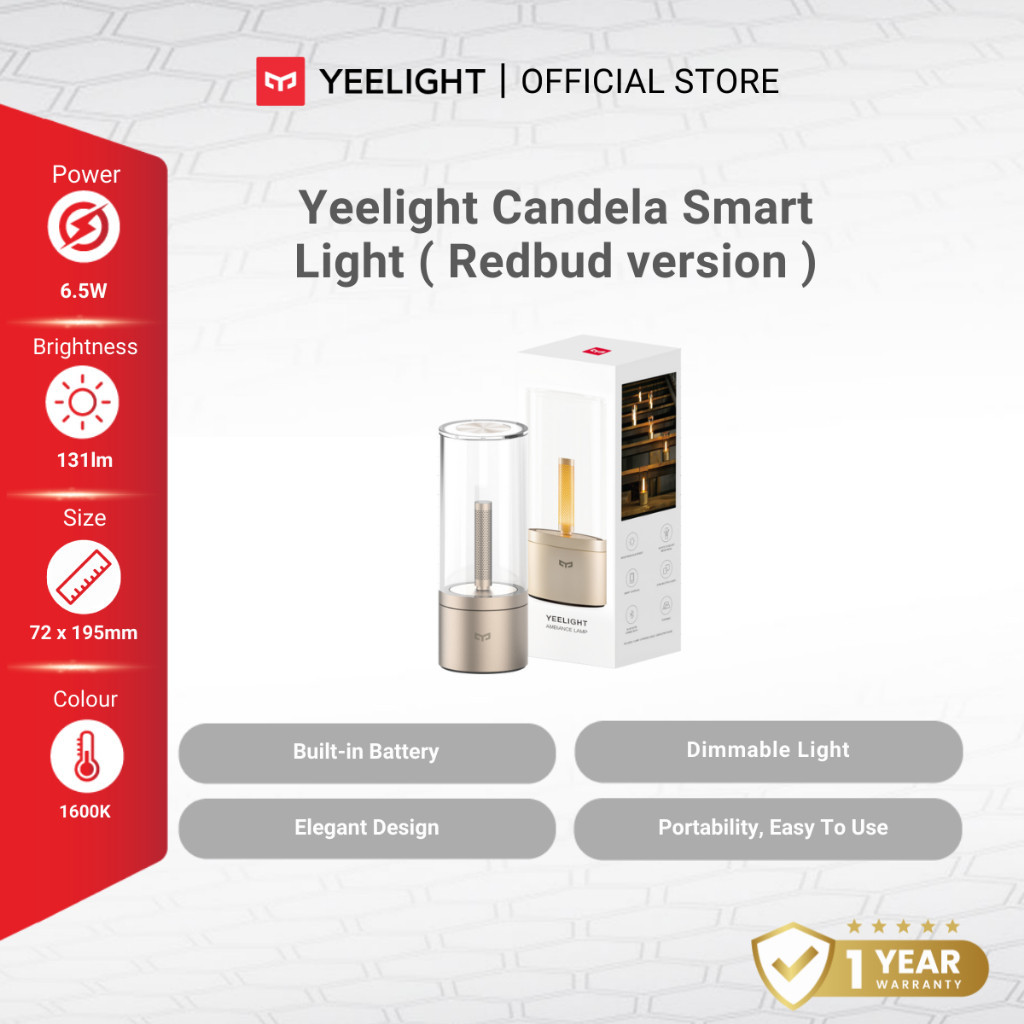 Yeelight Candela Lamp Dimmable Night Light Rechargeable, Ambient Light, Occasion, Room & Dining Room Decor,1800K Yellow