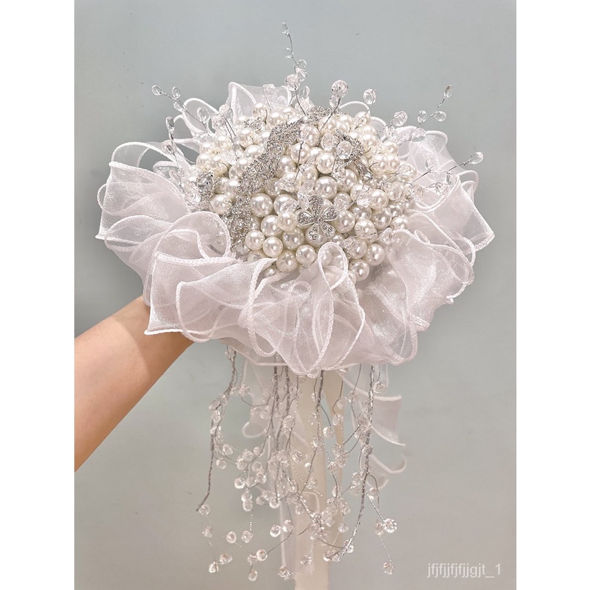 Get gifts/QWedding Pearl Bridal BouquetdiyStarry Sky Luxury Shooting Props Handmade Bride Truncheon Jewelry Rhinestone