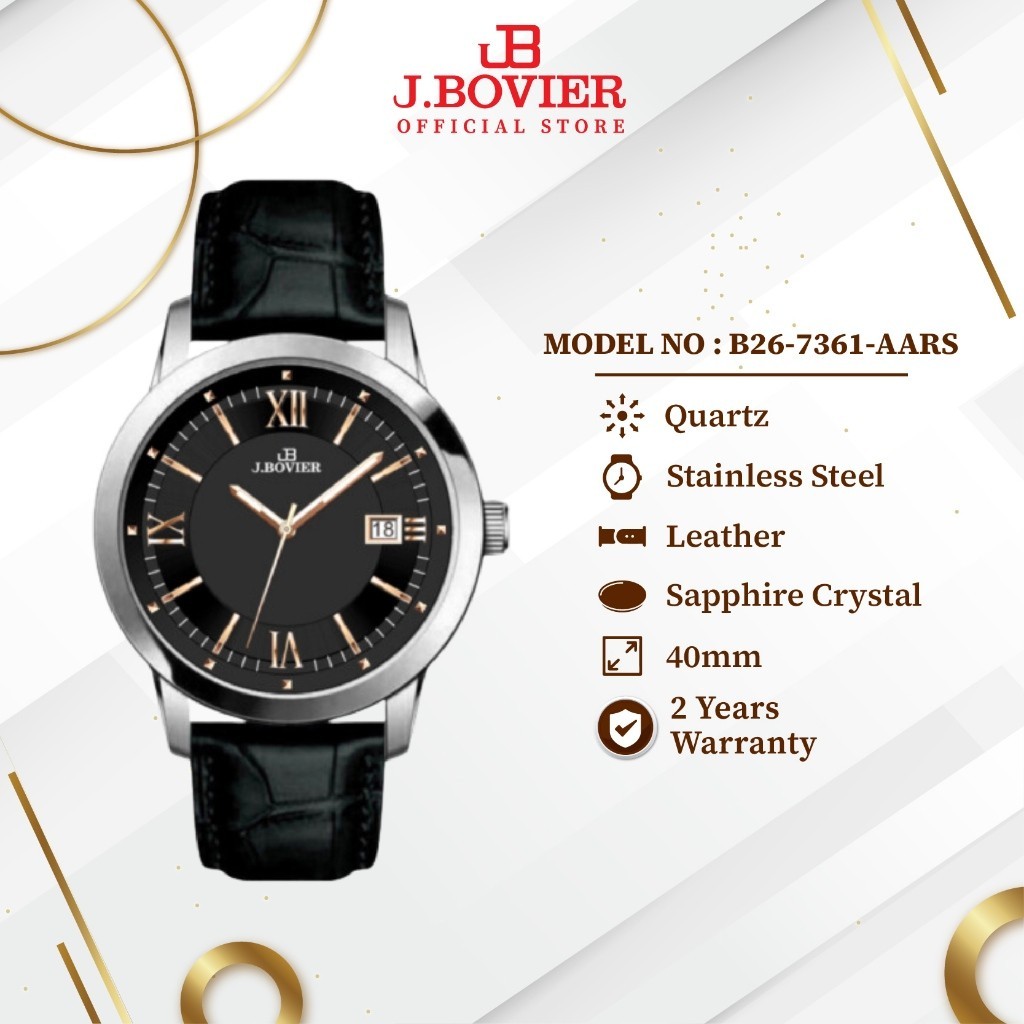 [2 Years Warranty] J.Bovier Classic Quartz 40mm Men Watch Jam Tangan Lelaki B26-7361-AARS