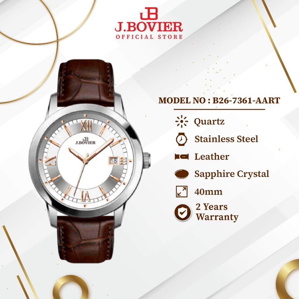 [2 Years Warranty] J.Bovier Quartz Men Watch Jam Tangan Lelaki B26-7361-AART