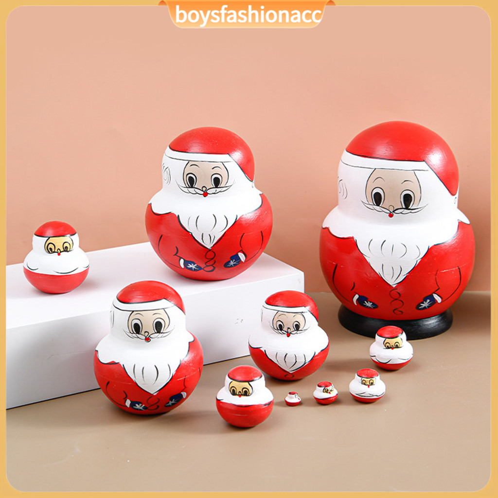 boysfashionacc 10Pcs/Set Matryoshka Toys Strong Regional Style Hand-painted Vivid Santa Claus Matryoshka Doll for Storing Candies