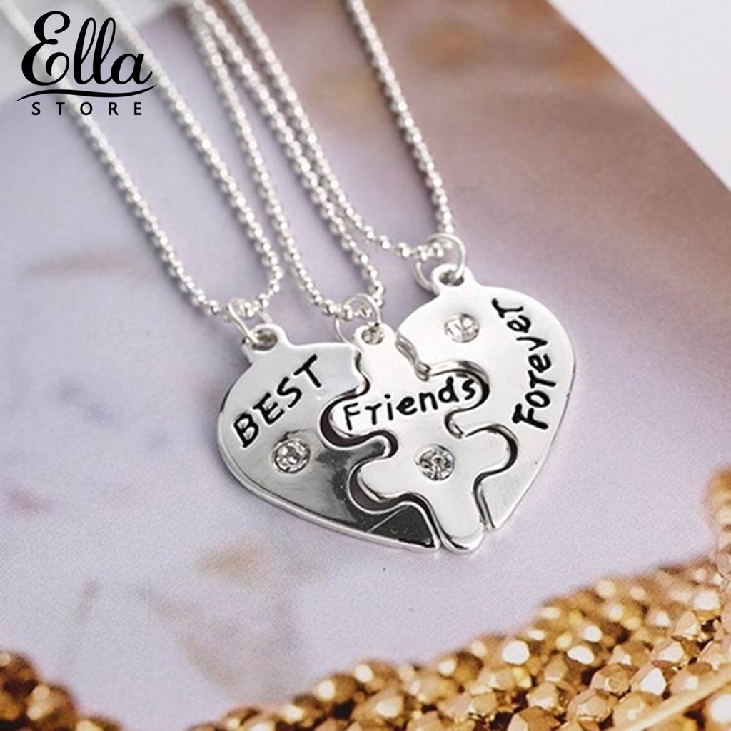 ELLASTORE 3Pcs Women's Bfriends forever Split Heart Friendship Necklace Set