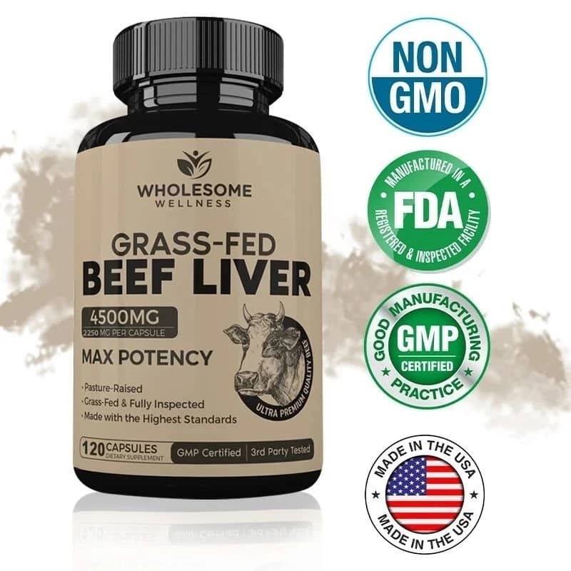 100% Original Products.120 Capsule.Fed Dried Beef Liver Supplement.Support Immune System,Heart,Brain,Blood,Liver Health