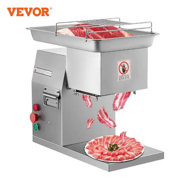 VEVOR 250Kg/H Electric Meat Slicer Stainless Steel 3mm Blades Meat Cutter Grinder Machine Auto Kitchen Home Appliance Co