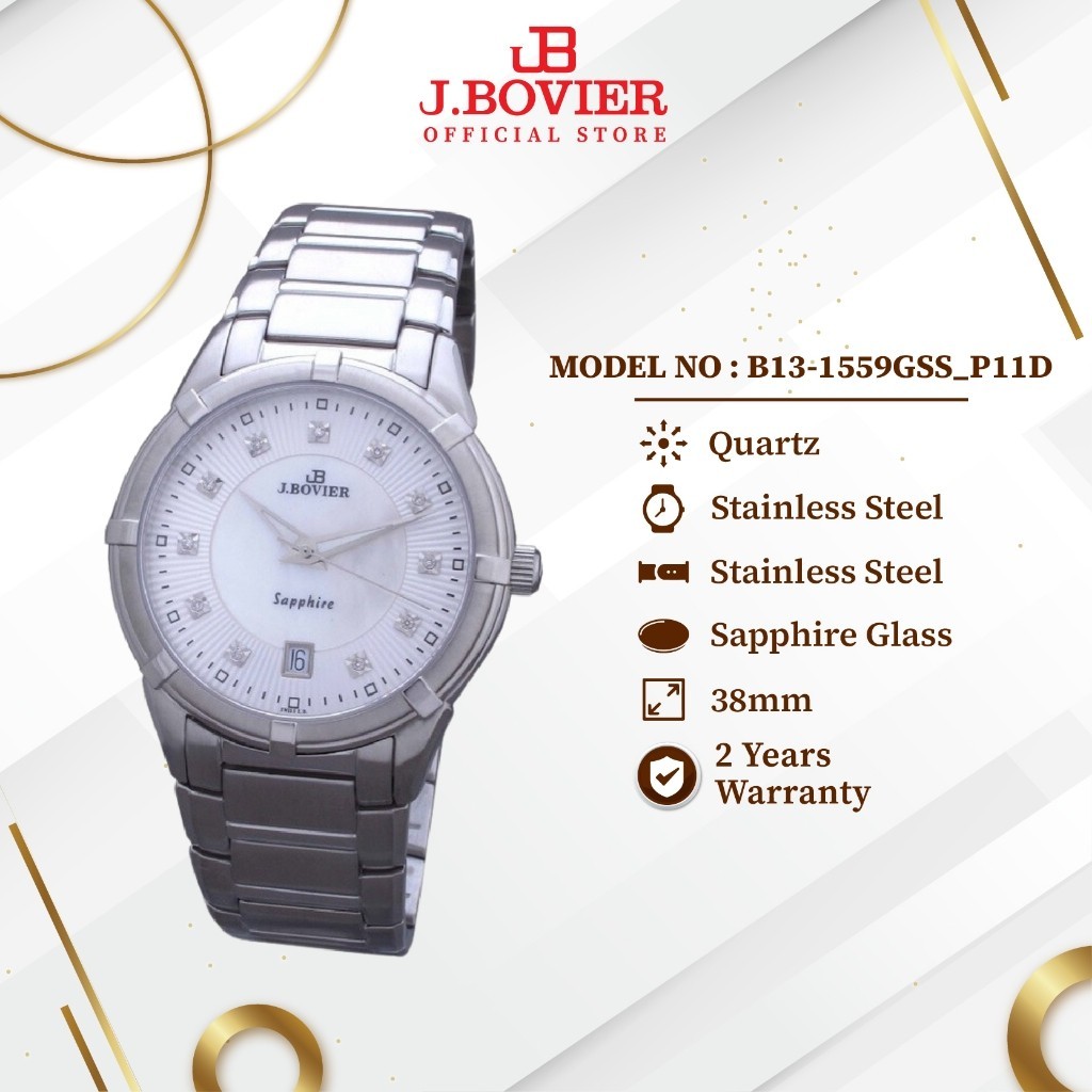 [2 Years Warranty] J.Bovier Stainless Steel Quartz Men Watch Jam Tangan Lelaki B13-1559GSS_P11D