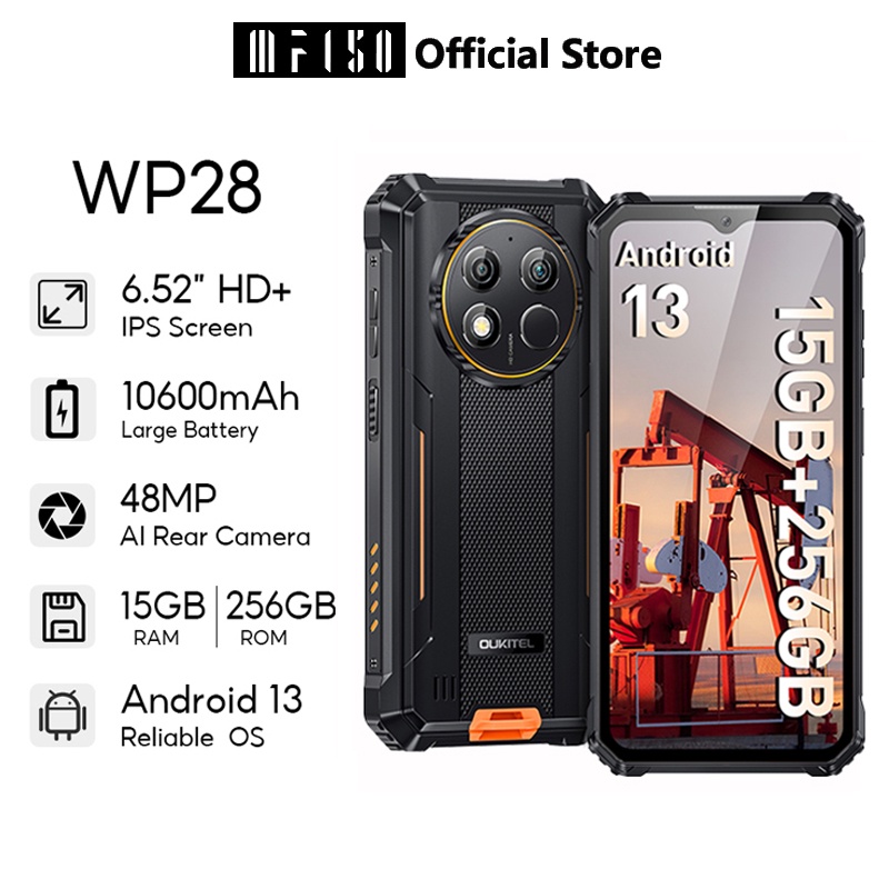 IIIF150 Oukitel WP28 Rugged Smartphone 6.52‘' HD+ 10600mAh 15GB+256GB Android13 Mobile Phone 48MP Camera Cell Phone