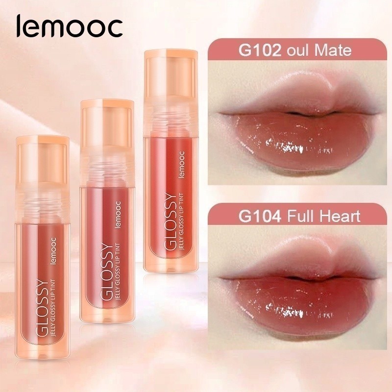 LEMOOC Jelly Glossy Lip Tint Mirror Water Glossy Lip Glaze Long-Lasting Jelly Lipstick