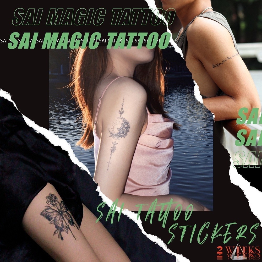 SAI MAGIC TATTOO Lasts To 2 Weeks Tattoo Sticker Waterproof Long Lasting Temporary Fake Tattoo Anime Snake Butterfly Traditional Arrow Flame Planet Feather Flower Witch Chinese Character Naruto Medusa Dragon Armband Japanese Bushido Female Warrior