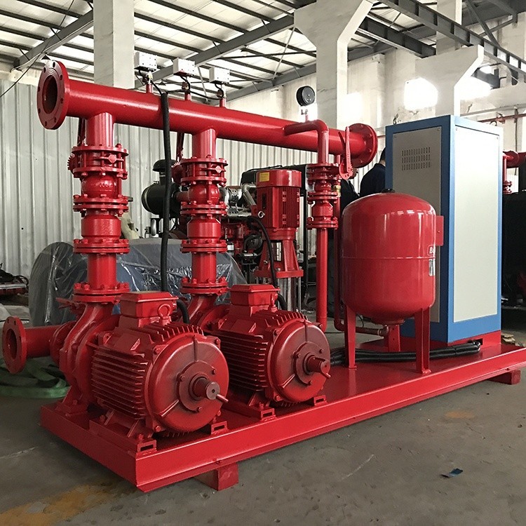 Horizontal Water Fire Pump Set inlet & outlet manifold with pressure tank wire connection common base