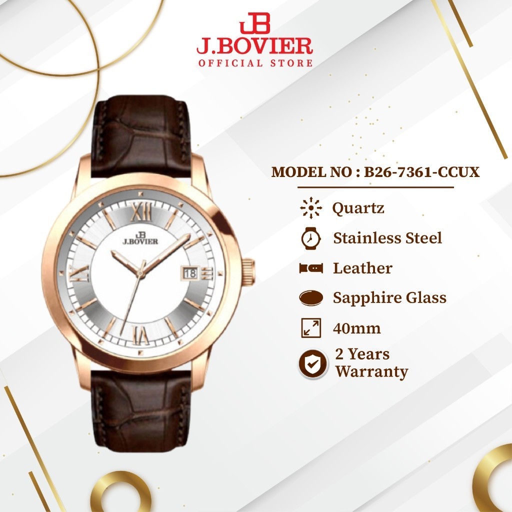 [2 Years Warranty] J.Bovier Quartz Men Watch Jam Tangan Lelaki B26-7361-CCUX