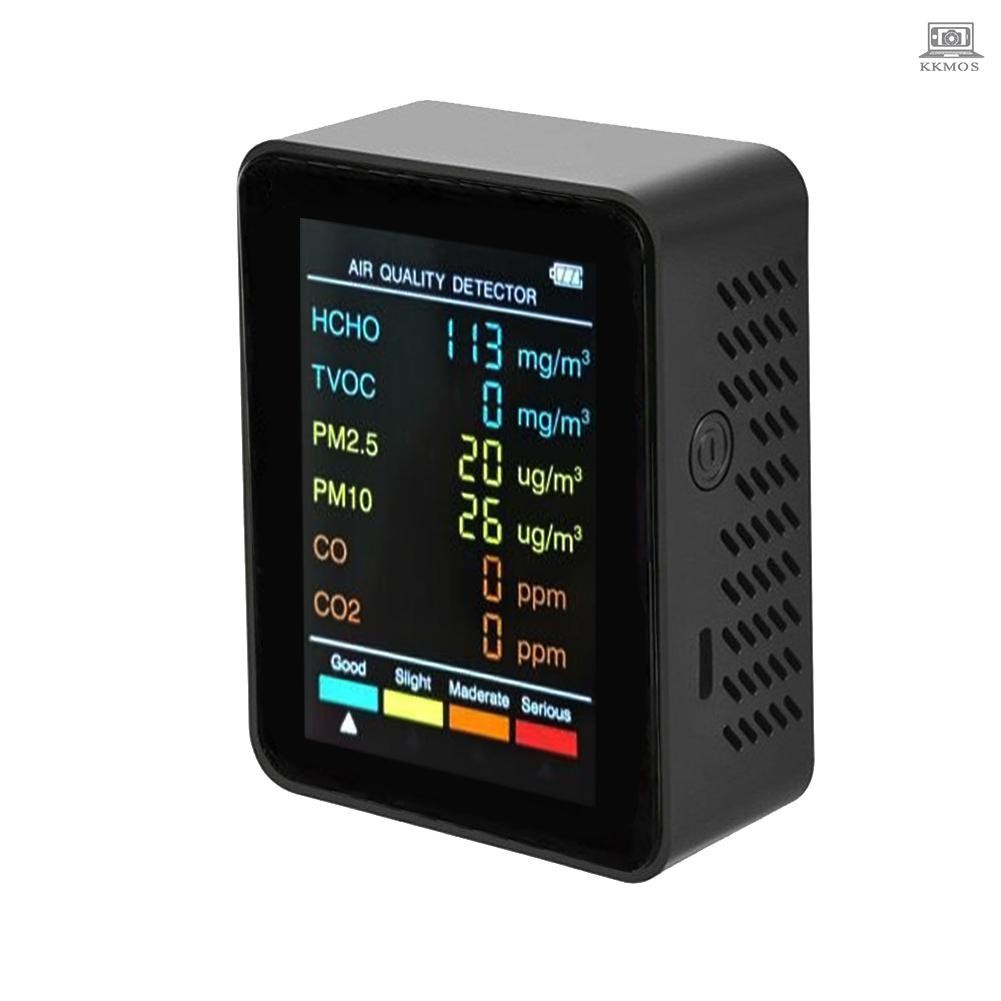 6 In 1 PM2.5 PM10 HCHO TVOC CO CO2 Multifunctional Air Quality Detector CO Carbon Dioxide Formaldehyde Monitor LCD Large Screen Display Portable Home Office Hotel Desktop Air Quality Tester  Tolomall