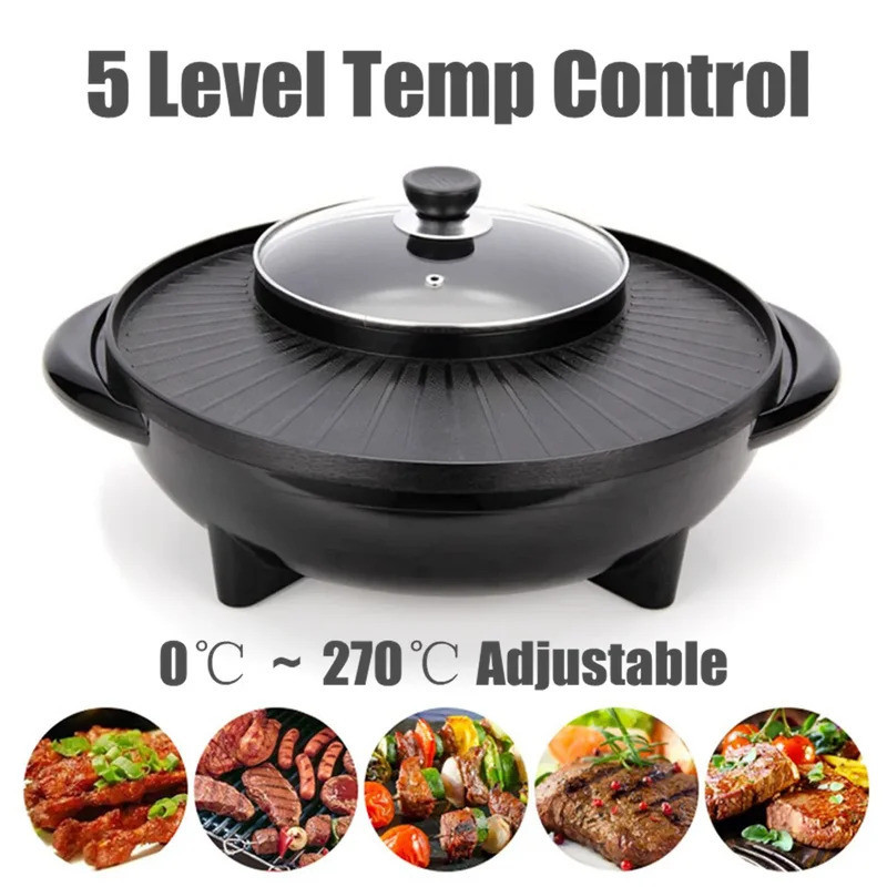 Brand new 1500W 220V Multifunctional Electric BBQ Grill Non Stick Plate Barbecue Pan Hot Pot Dinner Party Piic Skillet M