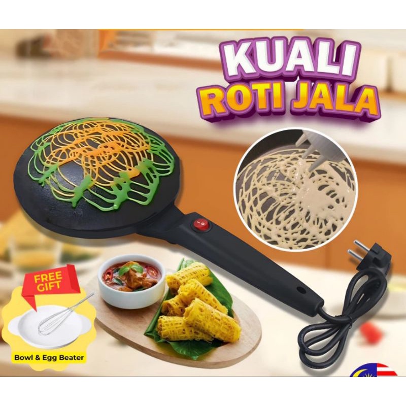 Electric Roti Jala Maker Durian Crepe Machine Non-Stick Griddle Bake PanCake Mesin Roti Jala Pan Kuali Elektrik