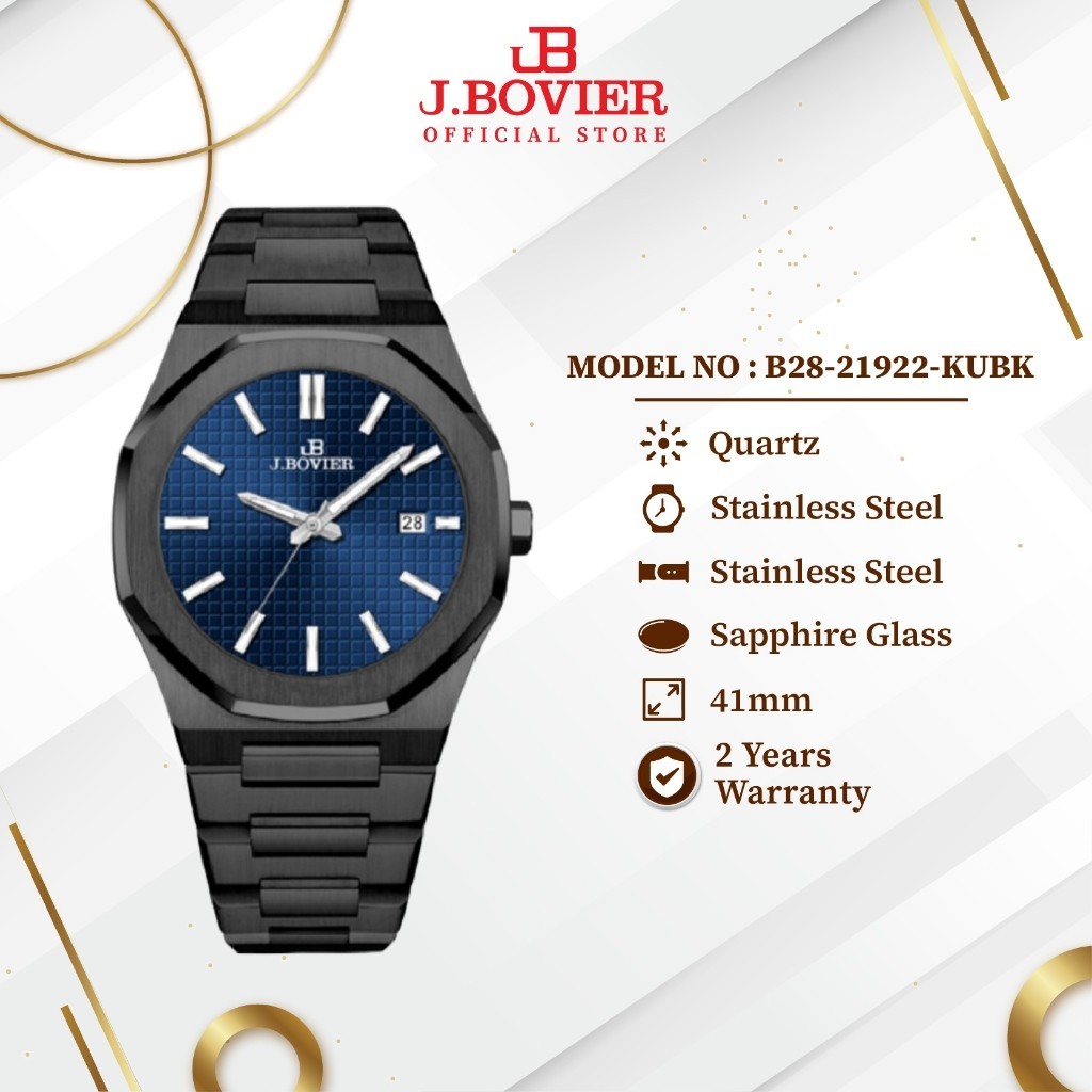 [2 Years Warranty] J.BOVIER Stainless Steel & Silicone Strap Quartz Women Watch Jam Tangan Wanita B28-21922-KUBK