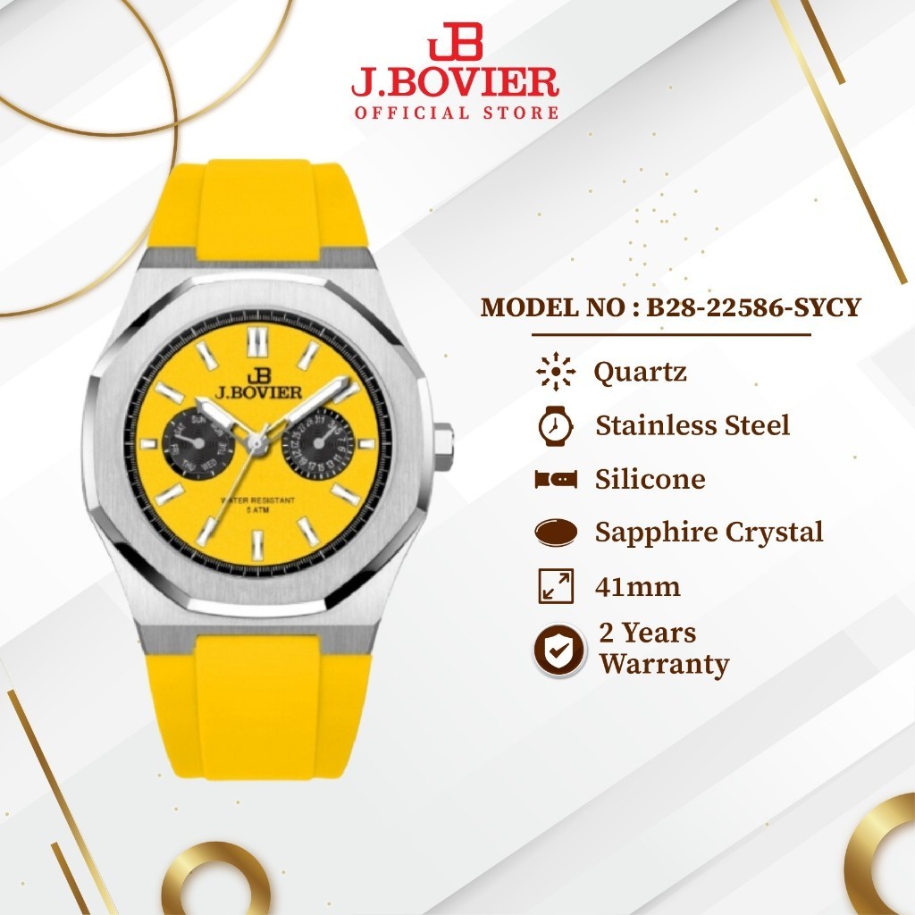 [2 Years Warranty] J.Bovier Silicon Strap Quartz Unisex Watch Jam Tangan Unisex B28-22586-SYCY