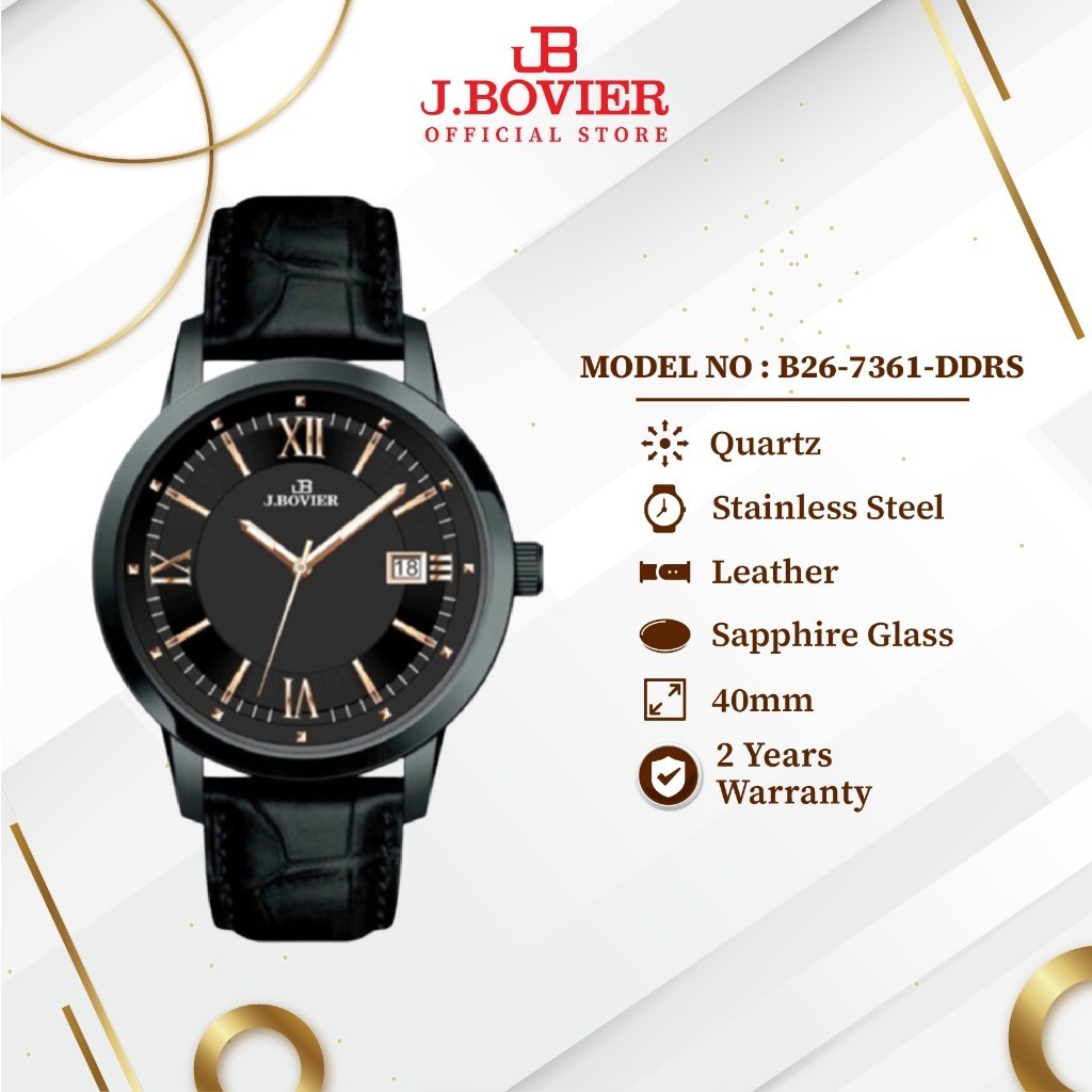 [2 Years Warranty] J.Bovier Quartz Men Watch Jam Tangan Lelaki B26-7361-DDRS