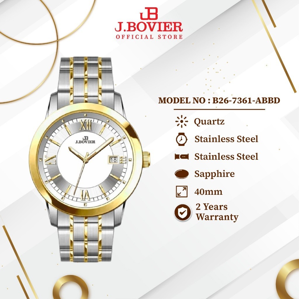 [2 Years Warranty] J.Bovier Quartz Men Watch Jam Tangan Lelaki B26-7361-ABBD