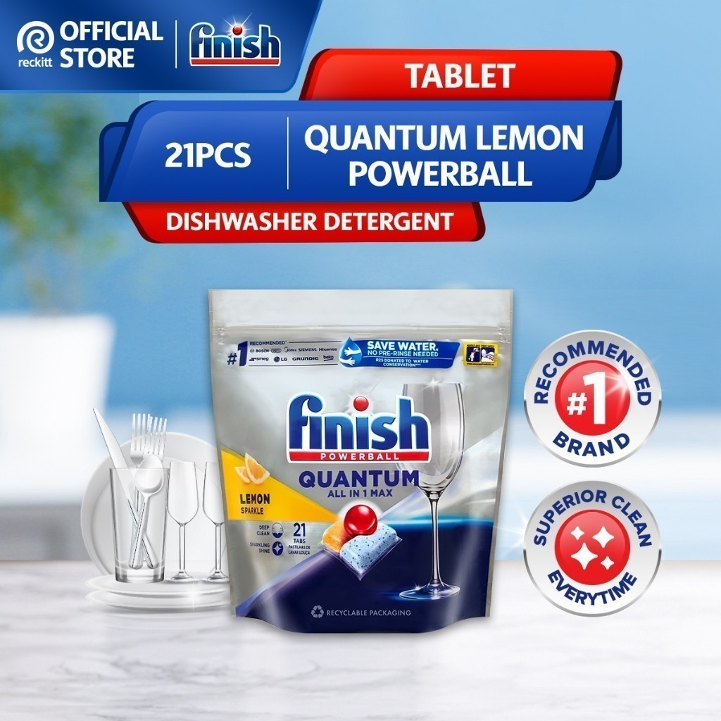 Finish Quantum Lemon Power Ball Dishwasher Machine Dish Cleaner Cleaning Tablet Detergent (21 Pcs)