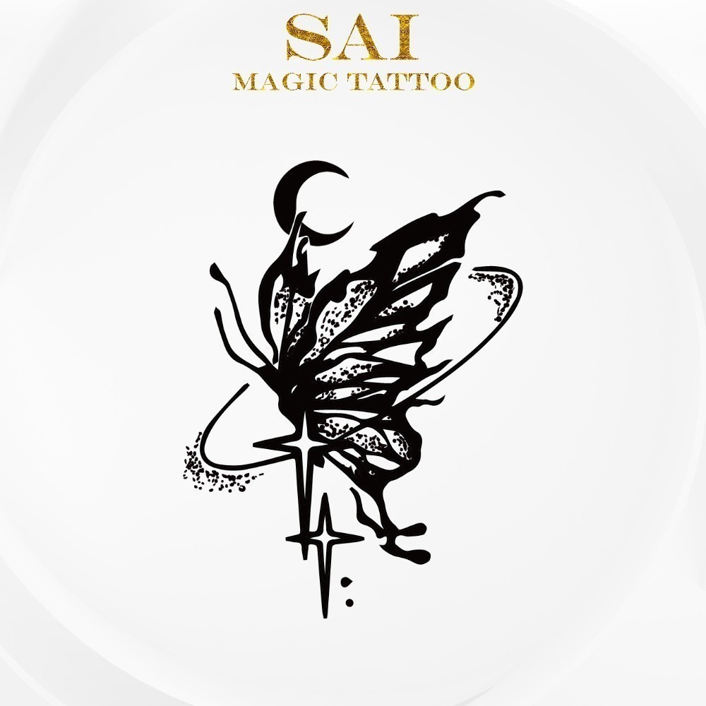 SAI MAGIC TATTOO Lasts to 2 weeks 10CM×06CM Tattoo sticker waterproof long lasting Temporary fake tattoo Butterfly Moon Minimalist Small Little Tattoo Wrist Herbal Henna Tattoo 474