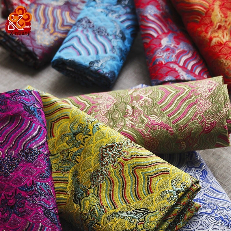 Brocade cushions cheongsam water waves cliff jacquard fabric Chinese totemic pattern Satin Handmade DIY 50x75cm