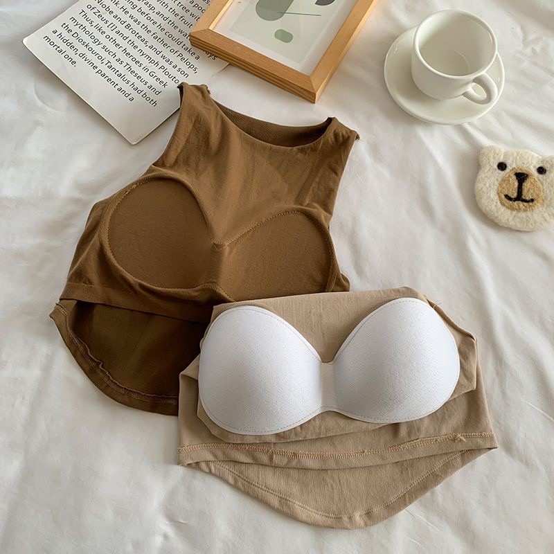 Essential Premium 2023 Summer Korean Version Slim-Fit Solid Color Top No Steel Ring Chest Pad Short Sleeveless Tube C... - Image 4