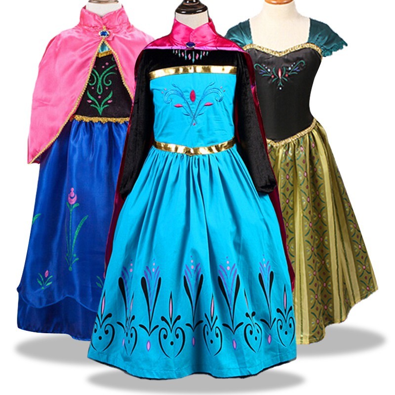 Girls Birthday Idea Frozen Anna alsa Party for Girls Dress Cosplay Costume Fancy Princess Kids Dress with Gloves Hallowe