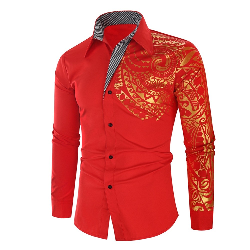 Premium Multi Mens New Slim Fit Long Sleeve Chemise Homme Social Gold Black Shirt Fashion Men Club Prom Shirts - Image 4