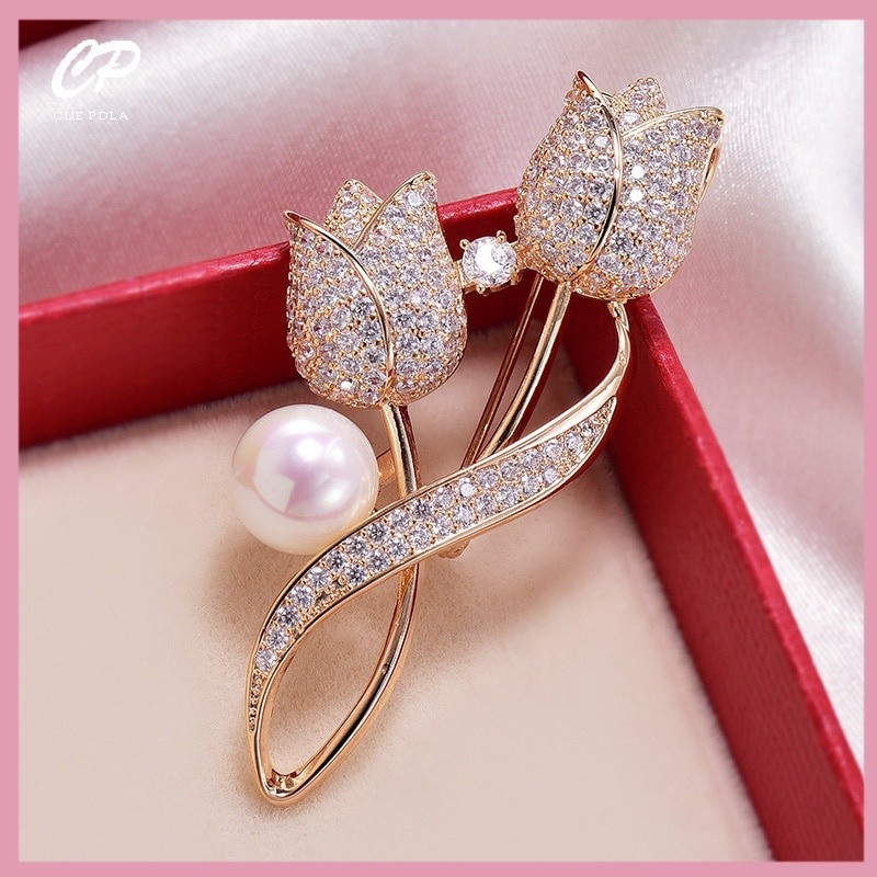 Versatile Have All-match high-end rhinestone tulip flower brooch anti-glare suit collar pin jewelry Multi Durable - Image 5