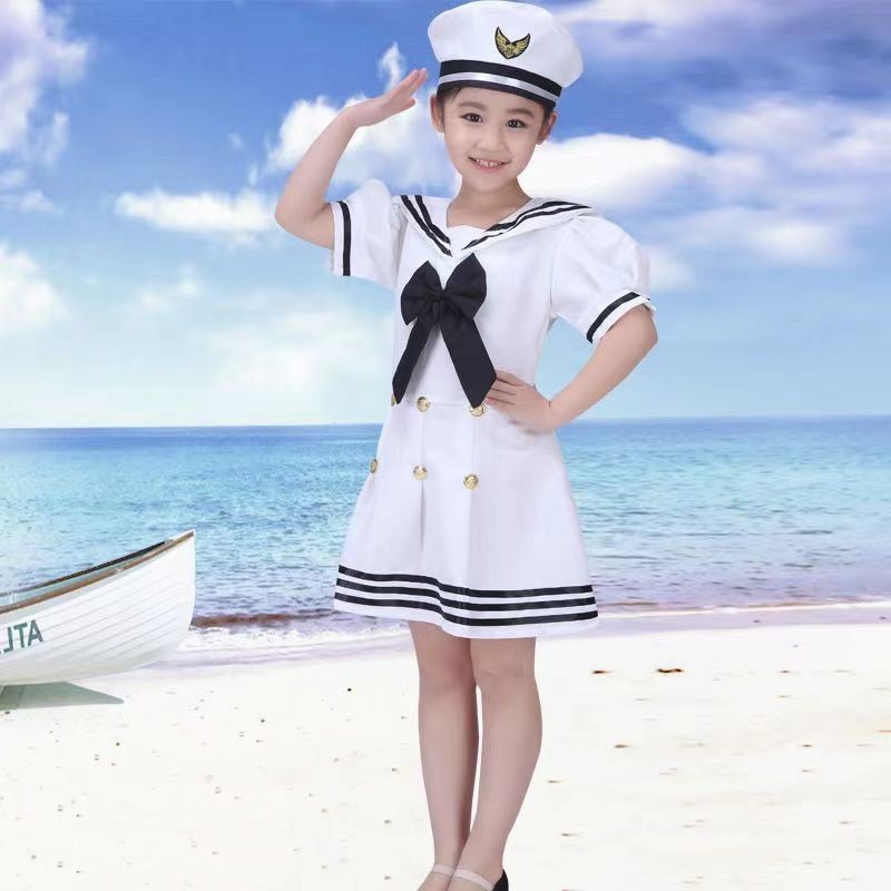 Versatile Have Kids Sailor Uniform White Chorus Clothes Girl Boy Navy Costume Halloween Cosplay Carnival Party Army S... - Image 2
