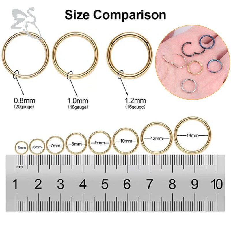 Purpose Premium 1 PC 0.8/1/1.2mm Multicolor Hinged Segment Hoop Nose Ring Stainless Steel Septum Piercings Clicker Ca... - Image 5