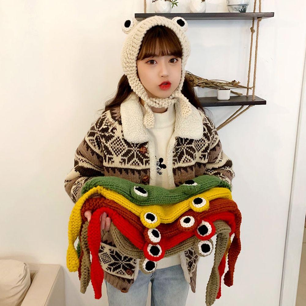 Essential Purpose Frog Hat Cute Knitted Woolen Big Eyes Hair Band Earmuff Have Versatile - Image 5