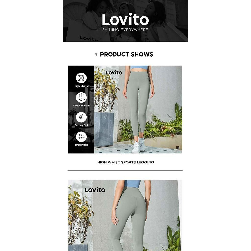 Multi Reliable 【Spot】Lovito summer plain high waist sports yoga pants (light blue/pink/black/dark blue/gray/green... - Image 5