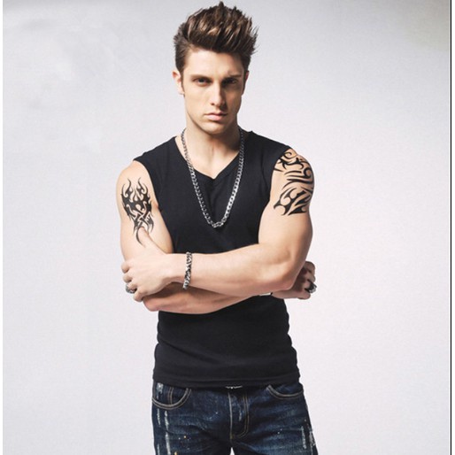 Have Essential Men Singlet Cotton Sleeveless Elastic Sports Fitness Vest / Top Plain Solid Color Black Grey - Image 3