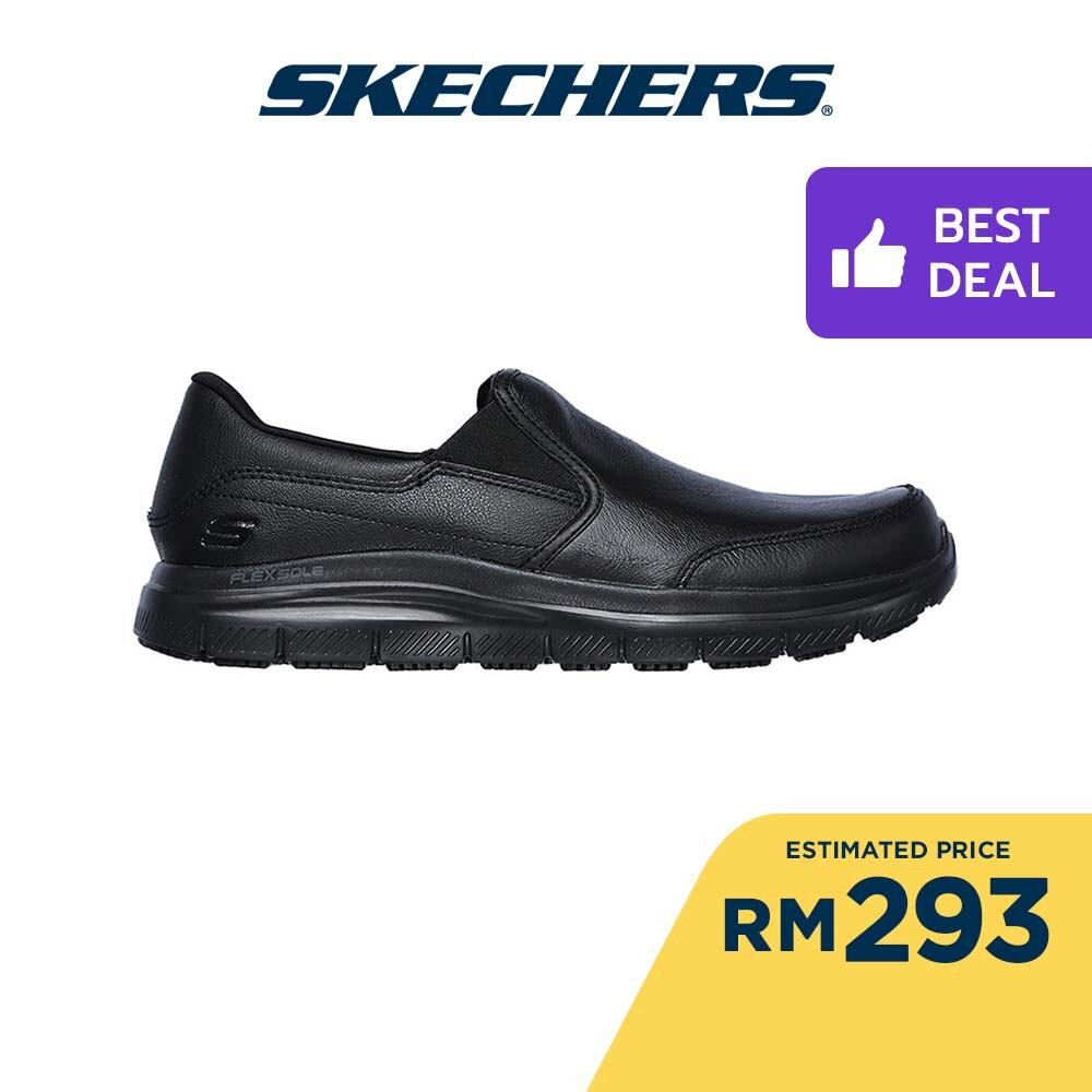 Skechers Men Work Flex Advantage Slip Resistant Bronwood Work Shoes - 77071-BLK Memory Foam Kasut Sneaker, Kerja, Lelaki