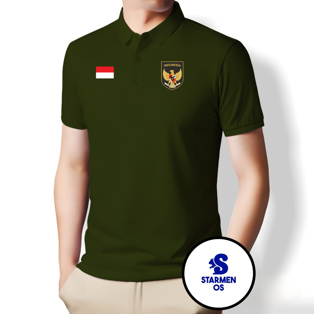 Purpose Durable Kaos Tiedye Polo T-Shirt Men Polos Collar GARUDA INDONESIA Logo Indonesian Flag Essential Versatile