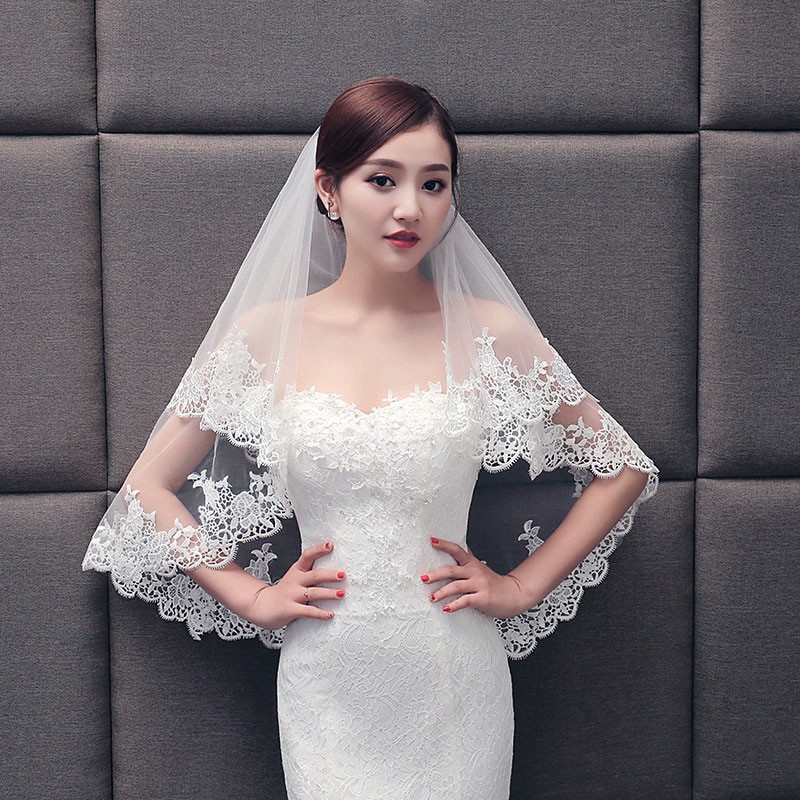 Quality Premium Buycycle Leaf Vine White Lace Edge Tulle Wedding Bridal Veil Women Purpose - Image 3