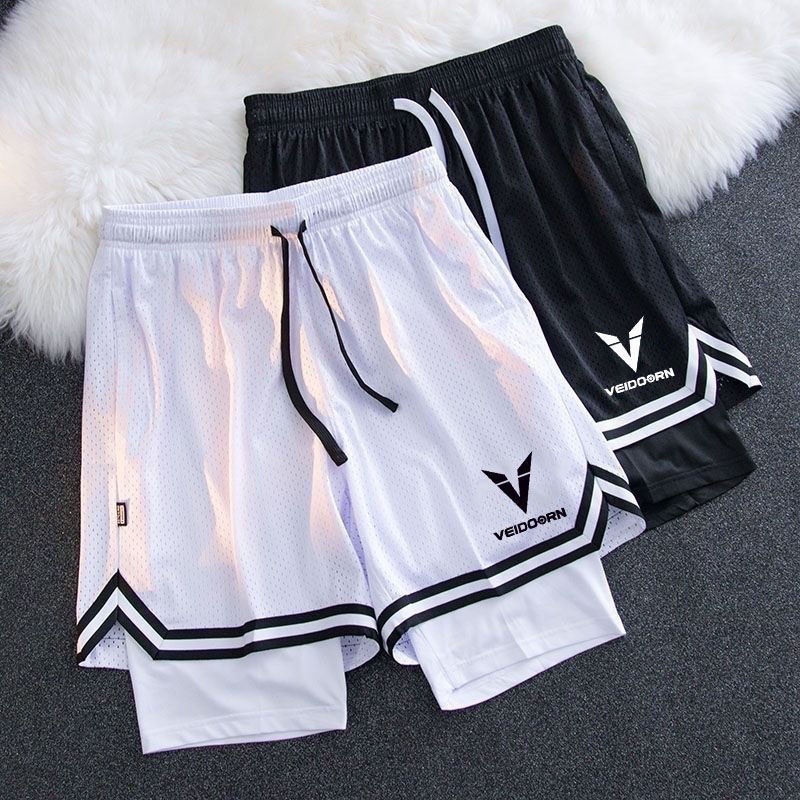 维动 美式 篮球短裤 男 men's basketball shorts 三分不过膝 假两件速干高弹训练 透气运动裤Breathable sweatpants - Image 2