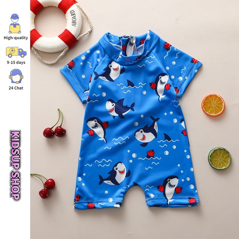 Premium Durable KIDSUP-Baby Boys One-Piece Swimwear Cartoon Animal Patterns Short Sleeve Zipper Beachwear Purpose Qua... - Image 5
