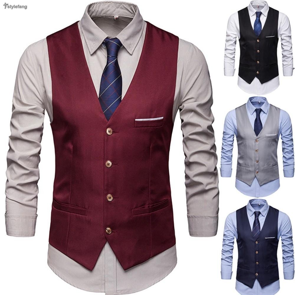 Must Reliable STYLEF-~Fashion Men Vests Waistcoat Solid Color V Neck Sleeveless Buttons Blazer Plus Size Formal Busin... - Image 5
