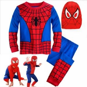 NEW Boys 3Pcs Spiderman Fancy Dress Outfits Cosplay Party Costume Kids Sleepwear